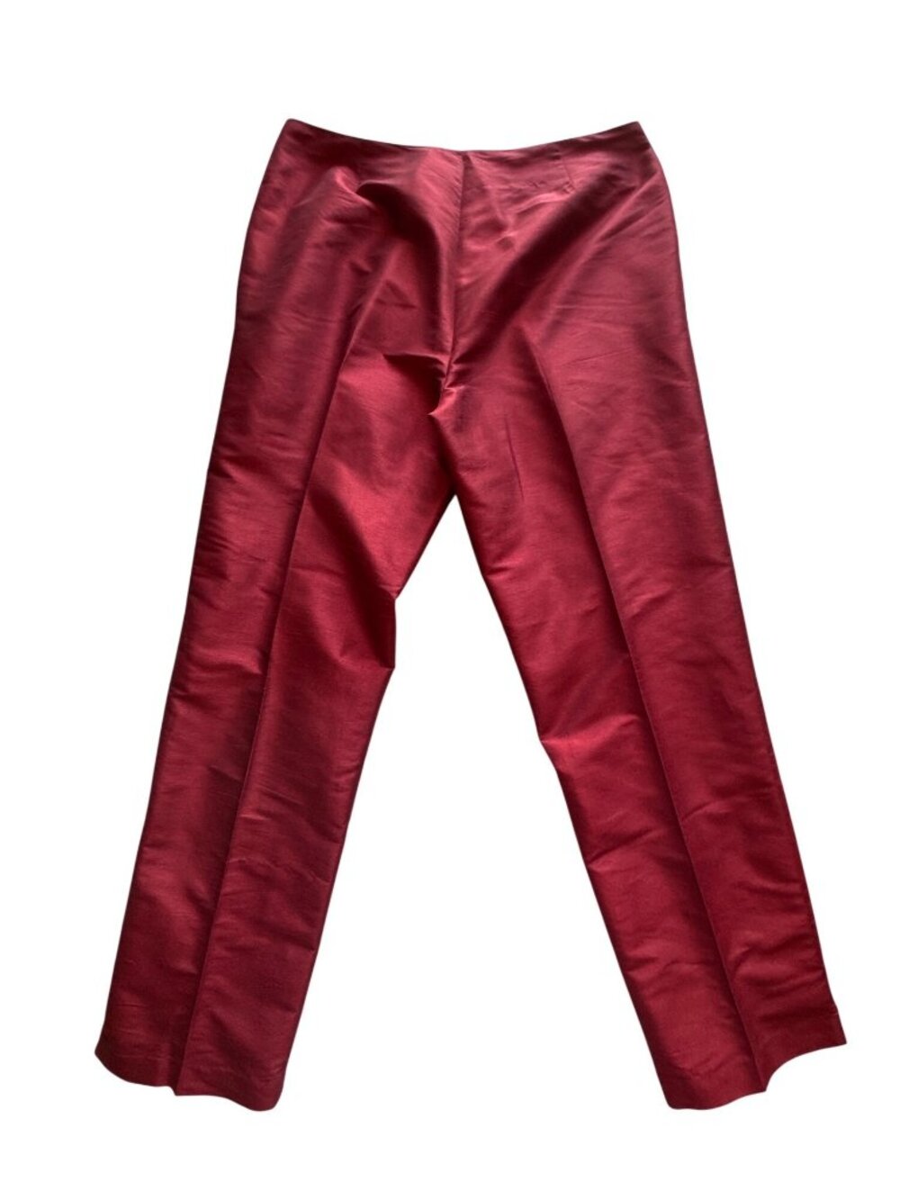 Silkland Red Satin Pants Silk Blend High Rise Straight Leg Women's Sz 12 Career - Picture 2 of 10